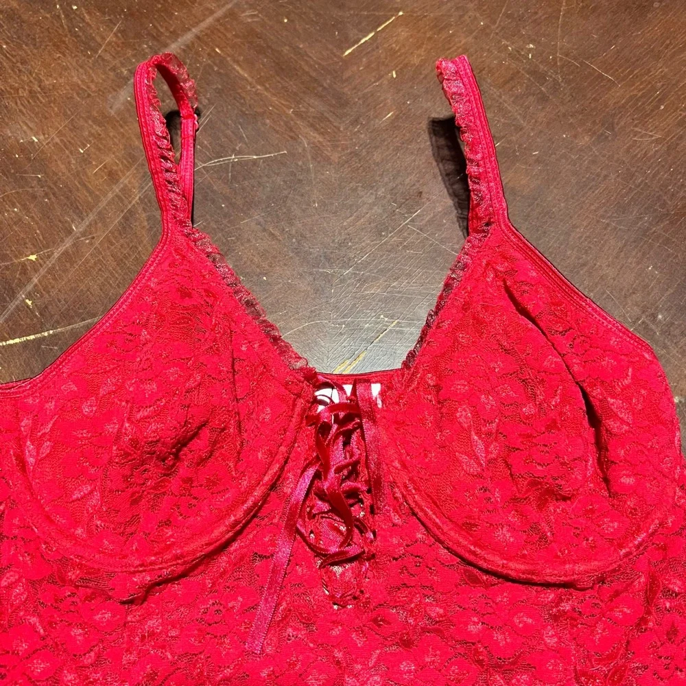 Etonne by Sarah Richards Red Floral Lace Underwire Chemise Nightgown Large